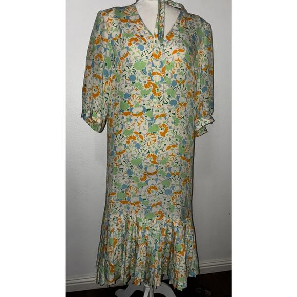 Guy Laroche Diffusion Paris Made in Dress Vintage Floral Dress 8 Pleated Bottom - Picture 1 of 12
